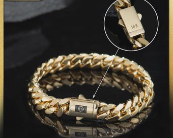 14K Real Gold-Plated Royal Monaco Cuban Bracelet, Italian Jewelry for Men & Women, Mother’s Day Gift for Fashion Lovers