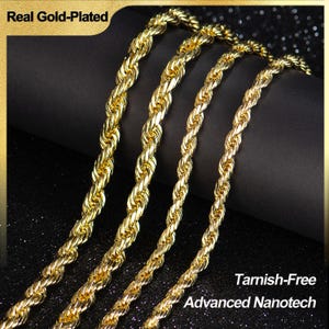 Holylegend No Fade 14K Gold-Plated Rope Chain Necklace, 22 /24 Inches Long, Facet Design, Unisex, 6mm /8mm Width, Secure Clasp