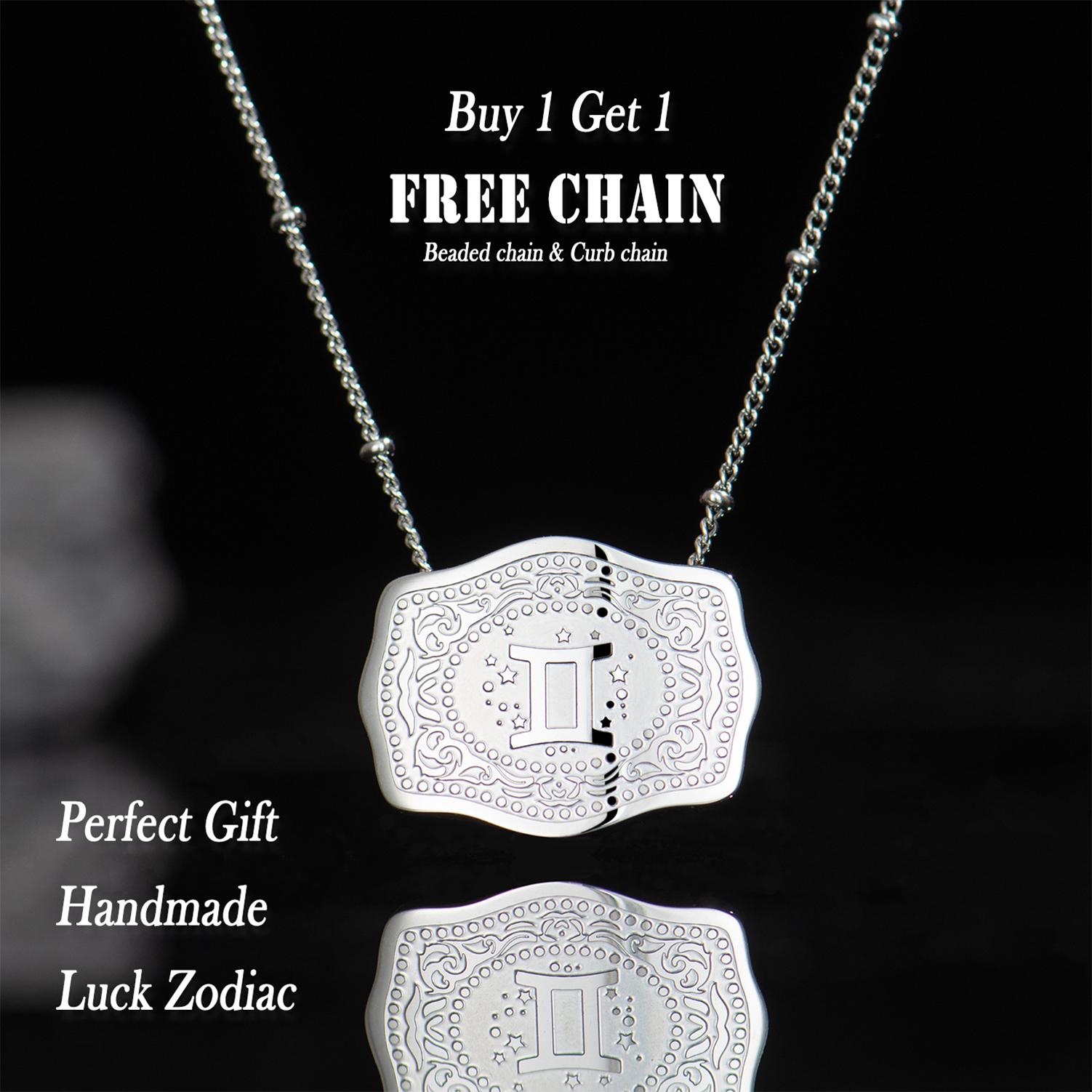 Handcrafted Zodiac Pendant Necklace: Western Buckle, 14K Gold-Plated