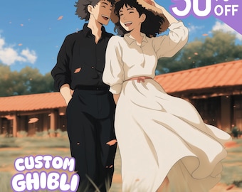 スタジオジブリ、ジブリ、アニメポートレート、カスタムジブリスタイルアート、ジブリアート、パーソナライズアニメ、カップルポートレート、家族ジブリポートレート