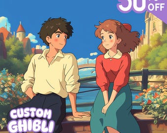 スタジオジブリ、ジブリ、アニメポートレート、カスタムジブリスタイルアート、ジブリアート、パーソナライズアニメ、カップルポートレート、家族ジブリポートレート