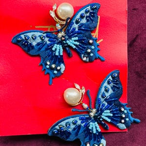 Handmade Blue Butterfly Beaded Earrings