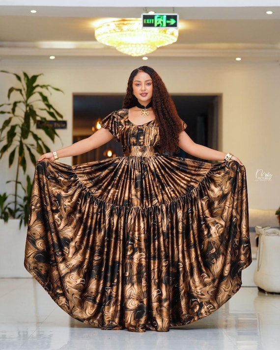 fashion ethiopian chiffon dress Arif Habesha Chiffon Dress