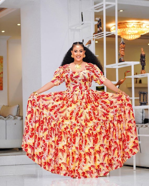Ethiopian Chiffon Kemis – Handcrafted Flowing Dress