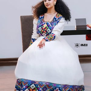 Vestido Habesha Kemis hecho a mano: traje tradicional etíope