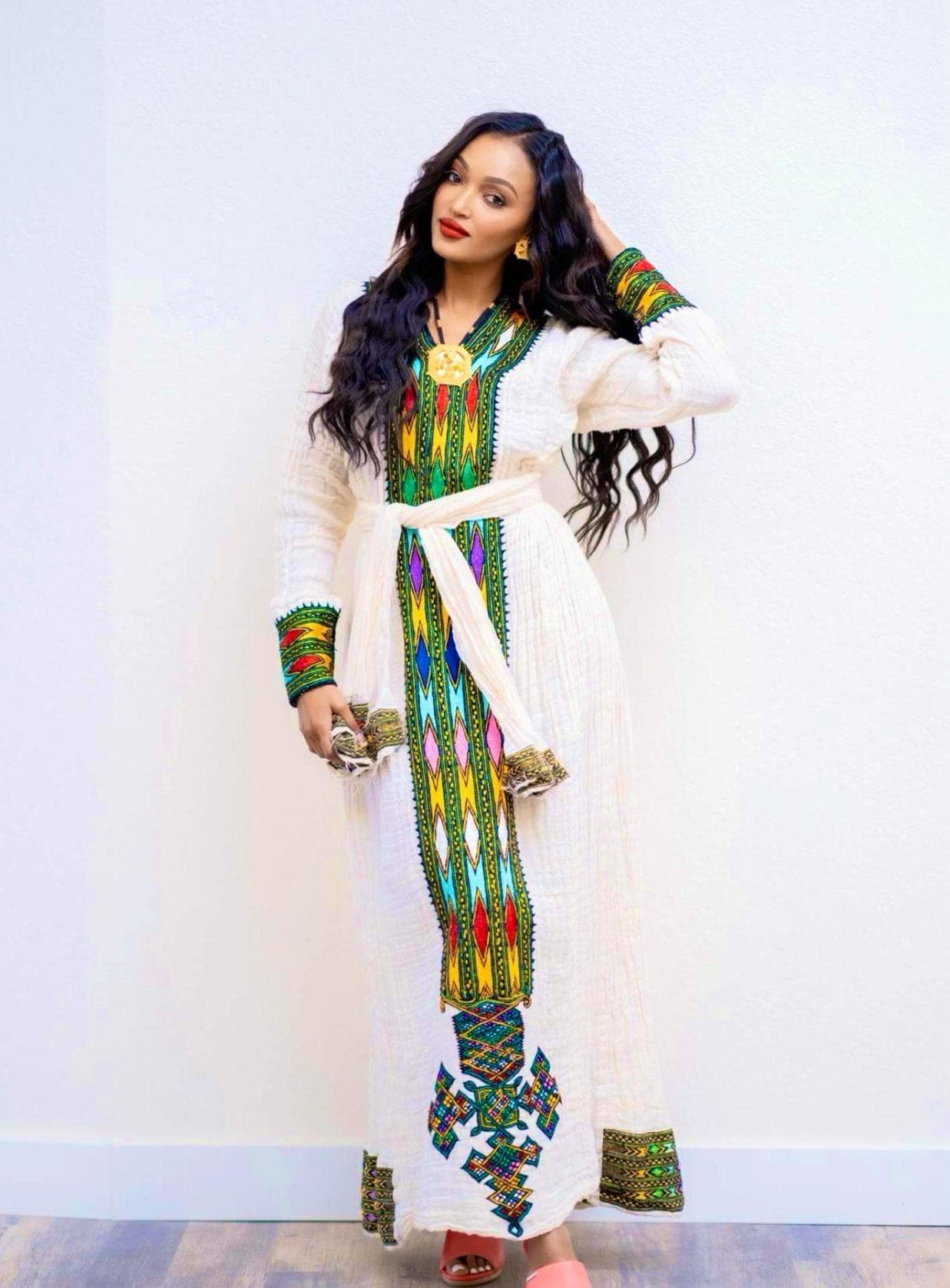 Handwoven Ethiopian Cotton Dress – Axum Kemis With Tibeb