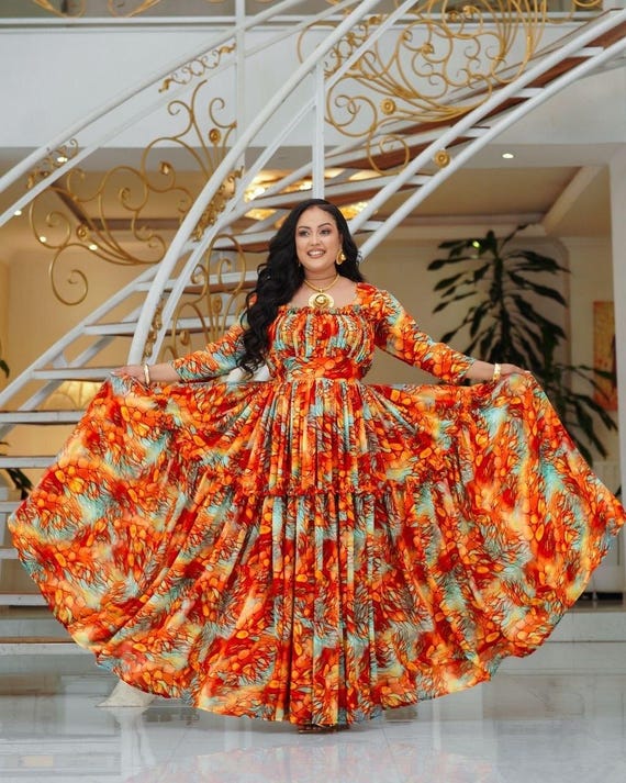 Ethiopian Chiffon Kemis - Handcrafted Flowing Dress | Minimalist Habesha Fashion by Shematibebe