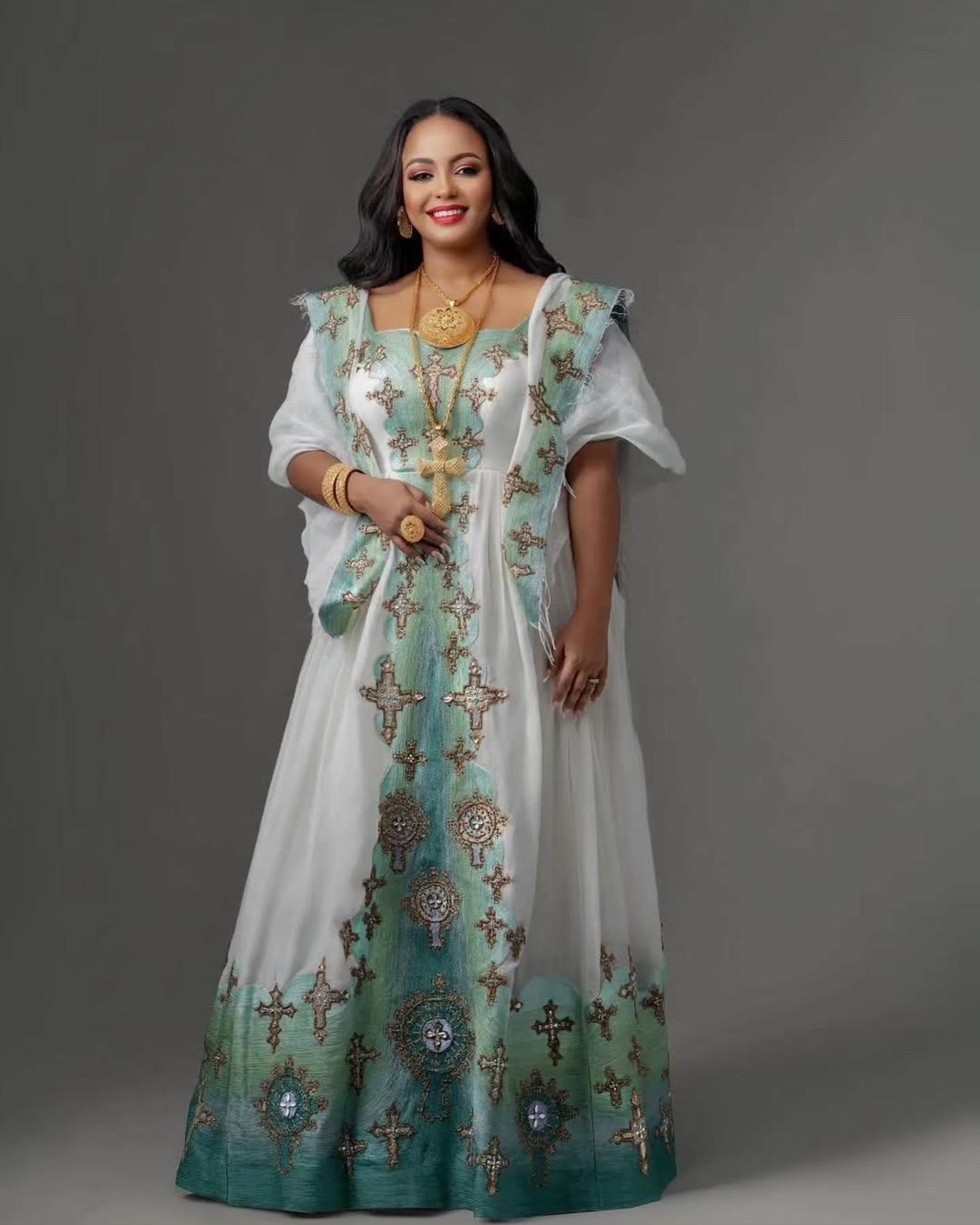 Emerald Green Ethiopian Dress – Handcrafted Luxury Habesha Kemis by ENKU Design