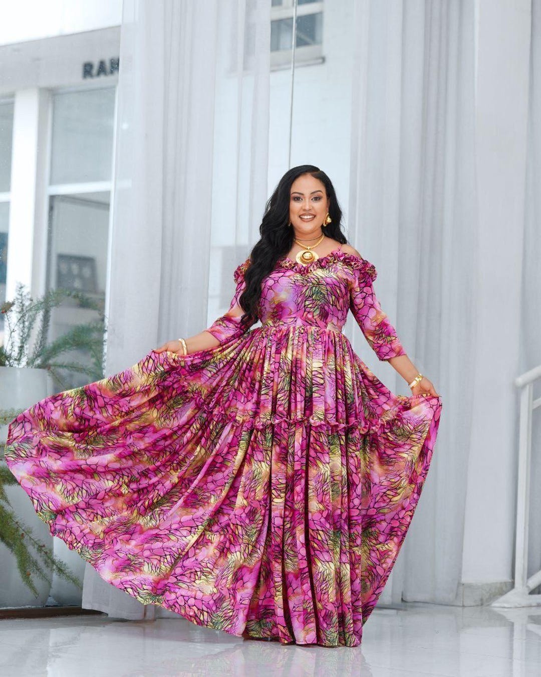 Ethiopian Chiffon Kemis – Handcrafted Flowing Dress | Minimalist