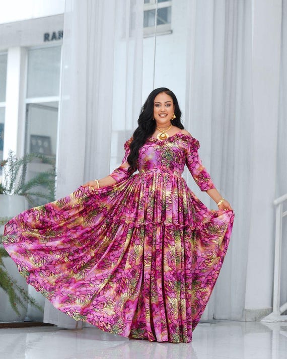 sachin and babi light blue dress Ethiopian Chiffon KemiS - Handcrafted Flowing Dress