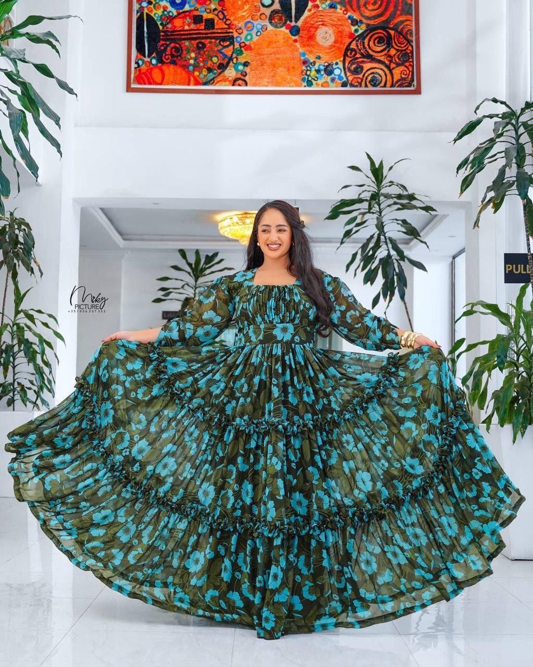 Ethiopian Chiffon KemiS - Handcrafted Flowing Dress | Minimalist Habesha Fashion by Shematibebe