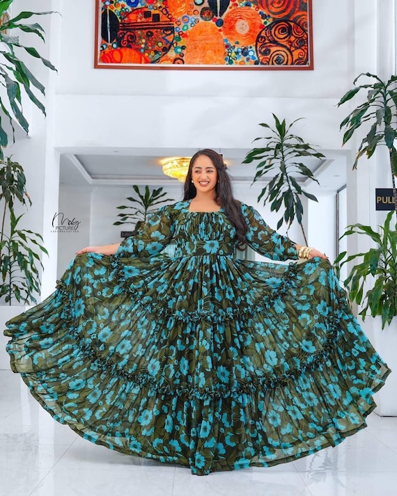 sachin and babi light blue dress Ethiopian Habesha Chiffon Dress
