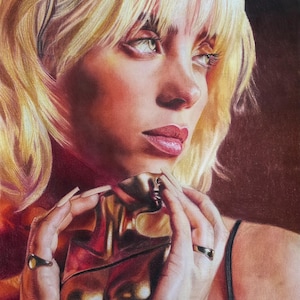 Billie Eilish Hand Drawn Colored Artwork- Inspired by Eilish Perfume Photoshoot- Billie Eilish Art Print- Billie Eilish Fan Art