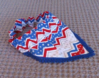 Dog Bandana - Silver Star Chevron patriotic dog bandana - blue tiny pom trim - Size M: 14" to 16" neck