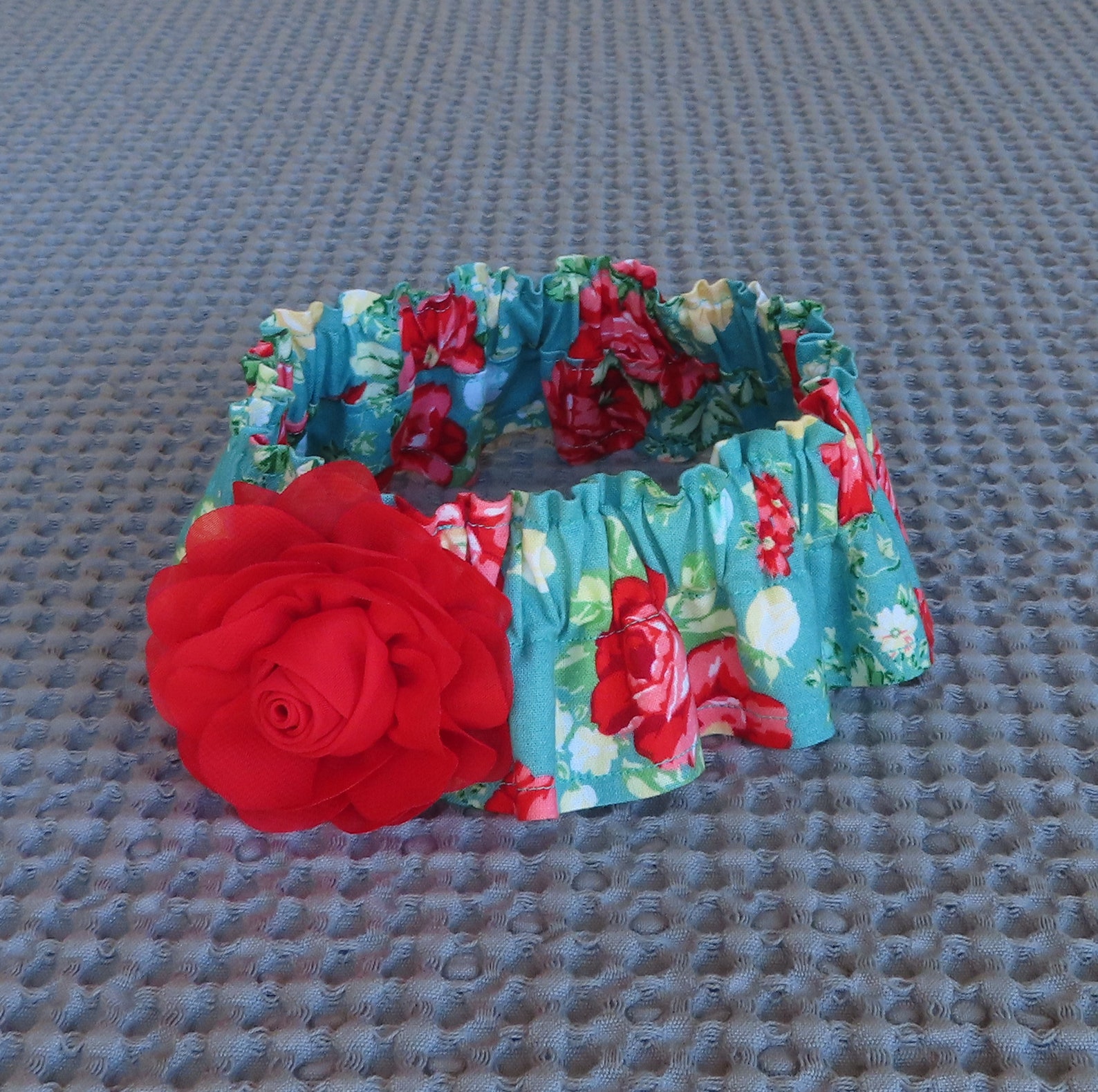 Dog Ruffle Collar Vintage Floral on Teal Dog Scrunchie Etsy