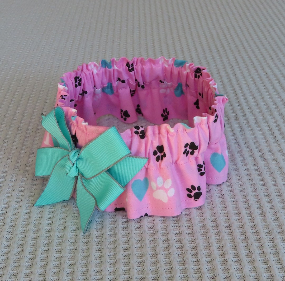 I Heart Paws Dog Scrunchie Collar Dog Ruffle Collar With Aqua Etsy UK
