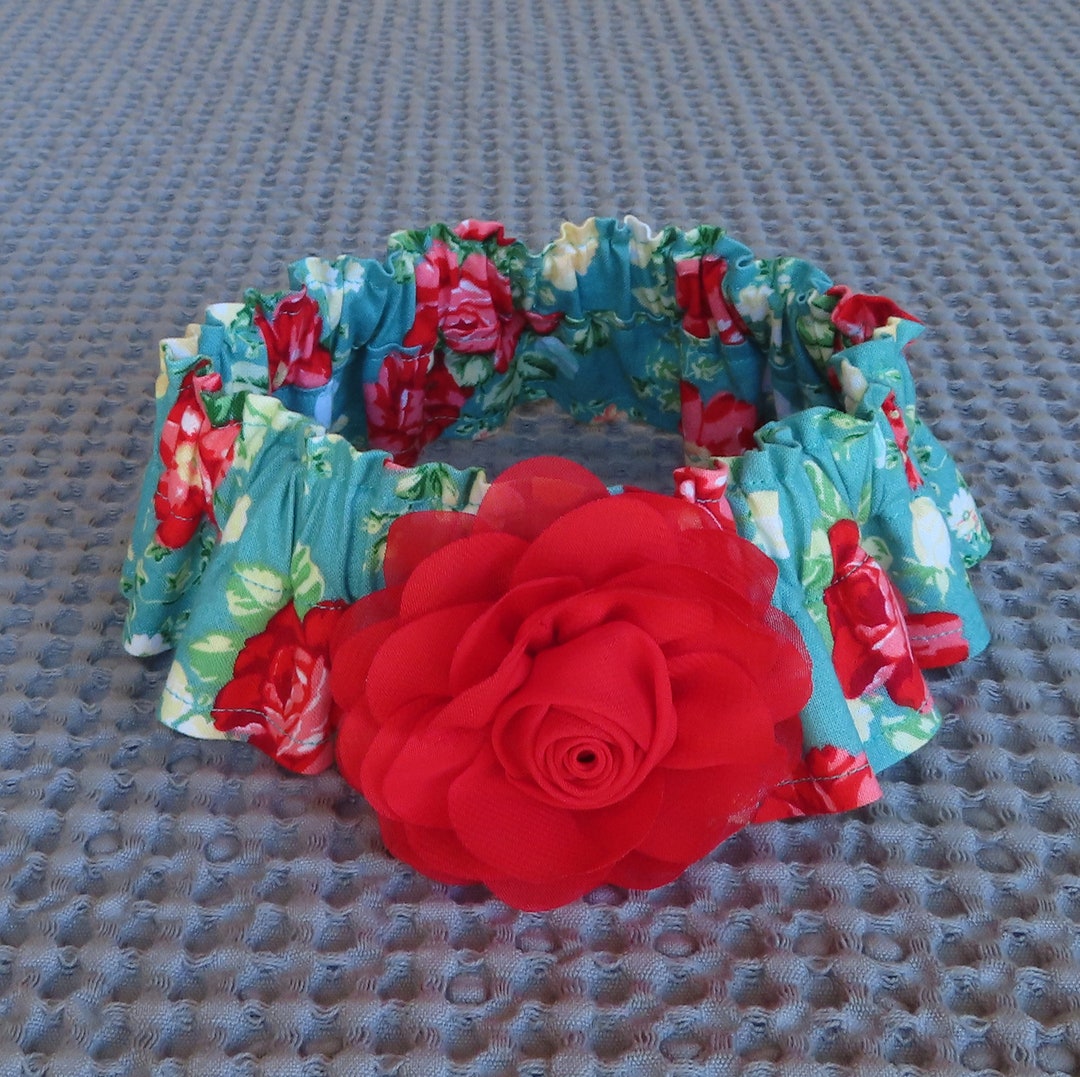 Dog Ruffle Collar Vintage Floral on Teal Dog Scrunchie - Etsy