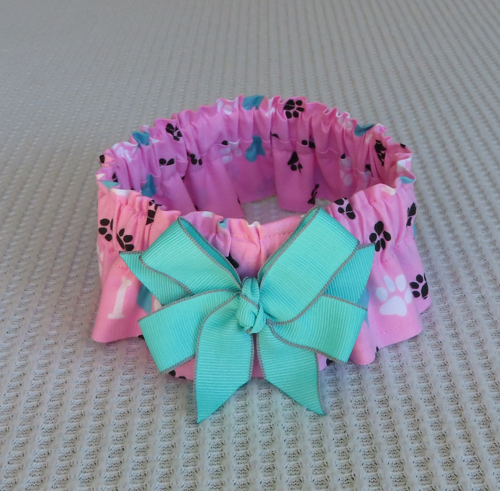 I Heart Paws Dog Scrunchie Collar Dog Ruffle Collar With Aqua Etsy UK