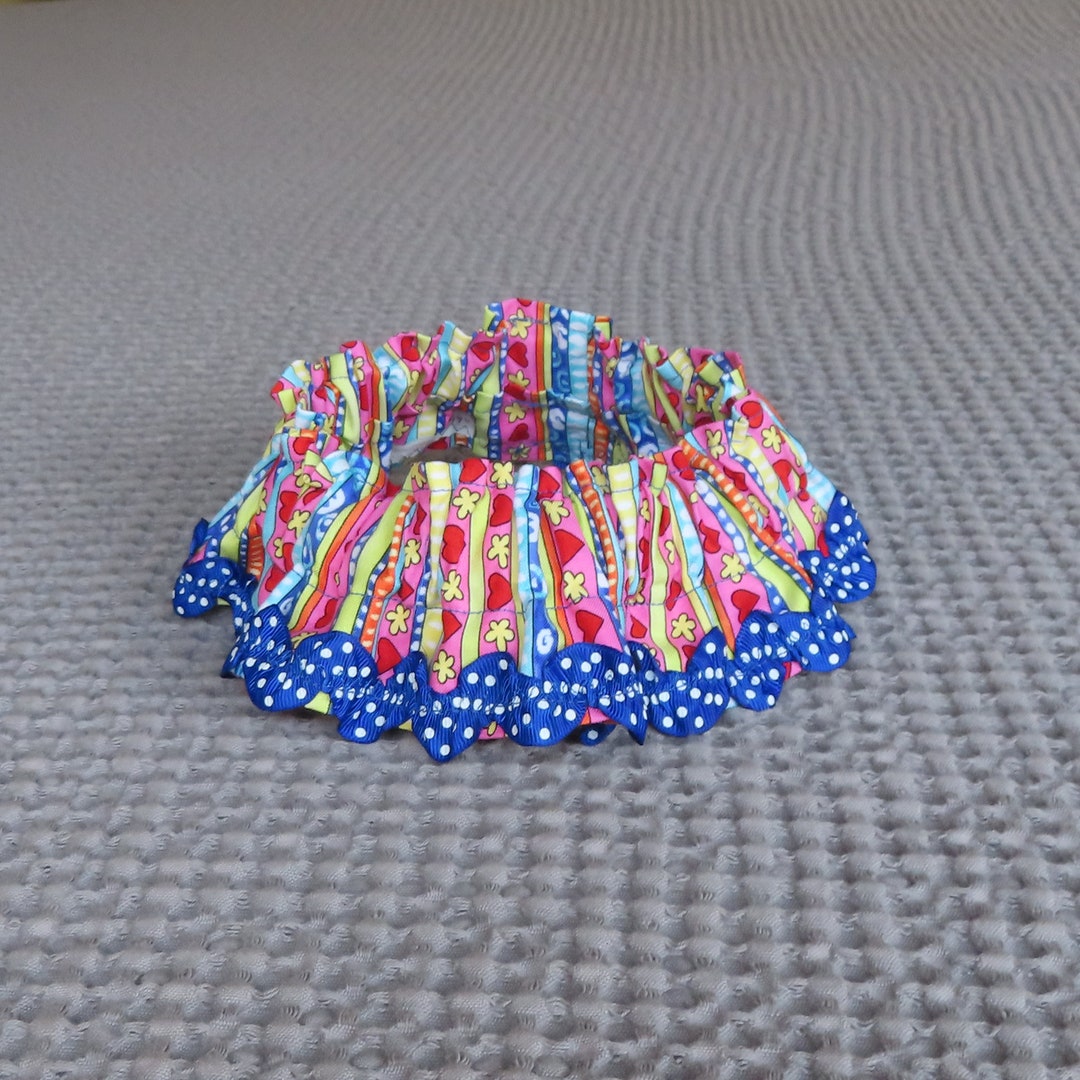 Dog Ruffle Collar, Heart Stripe Dog Scrunchie Collar Blue Dotted Ric