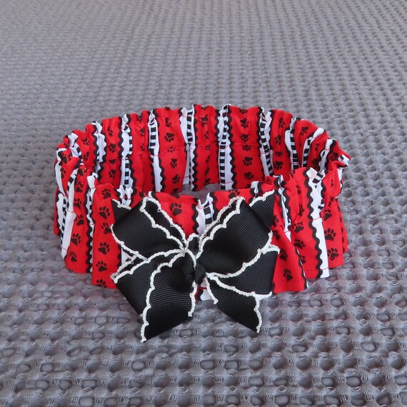Paw Stripes on Red Dog Scrunchie Collar Dog Ruffle Collar Etsy