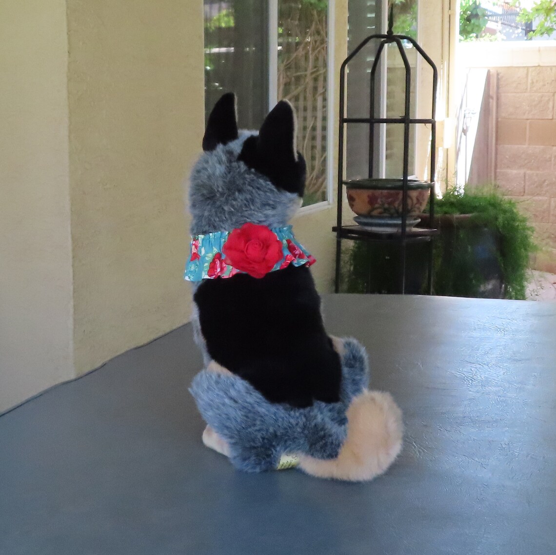 Dog Ruffle Collar Vintage Floral on Teal Dog Scrunchie Etsy