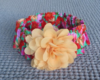 Wild Beauty Floral Dog Scrunchie Collar, Dog Ruffle Collar, with apricot chiffon and lace flower - Size XL: 18" to 20" neck