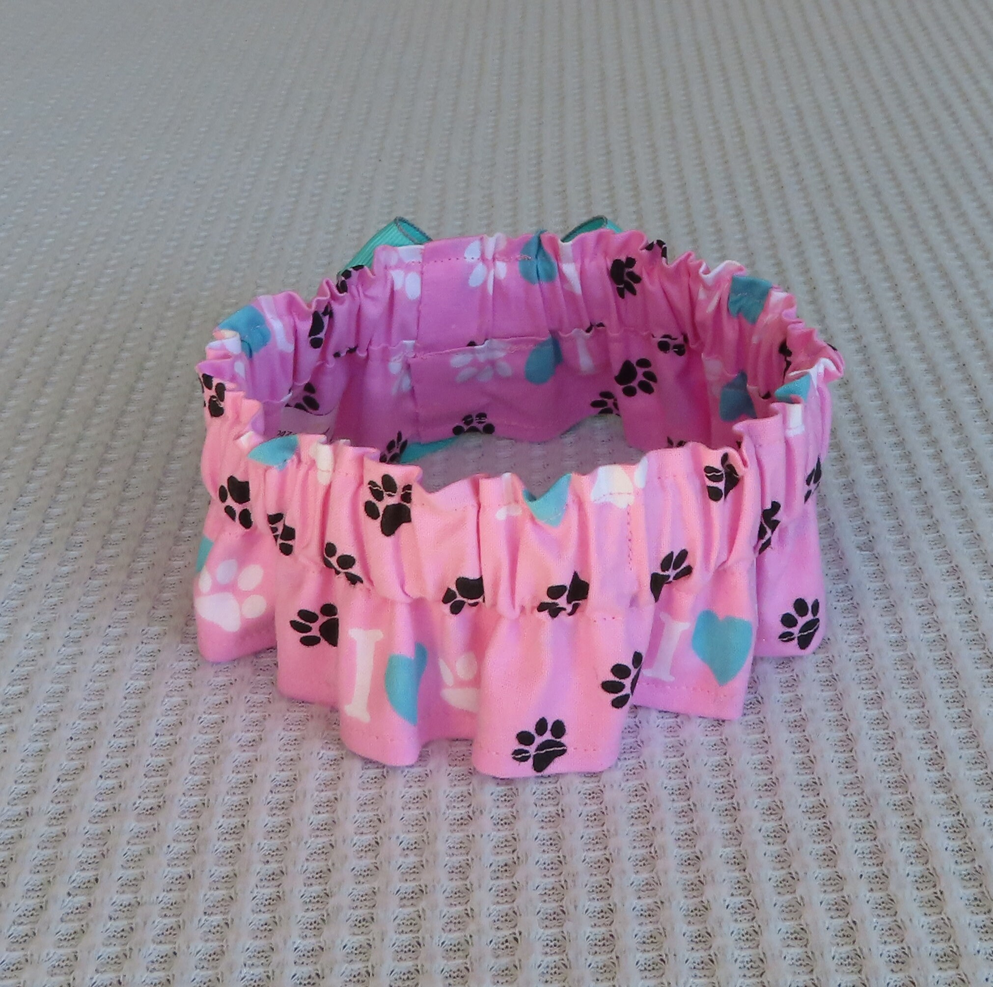I Heart Paws Dog Scrunchie Collar Dog Ruffle Collar With Aqua Etsy UK