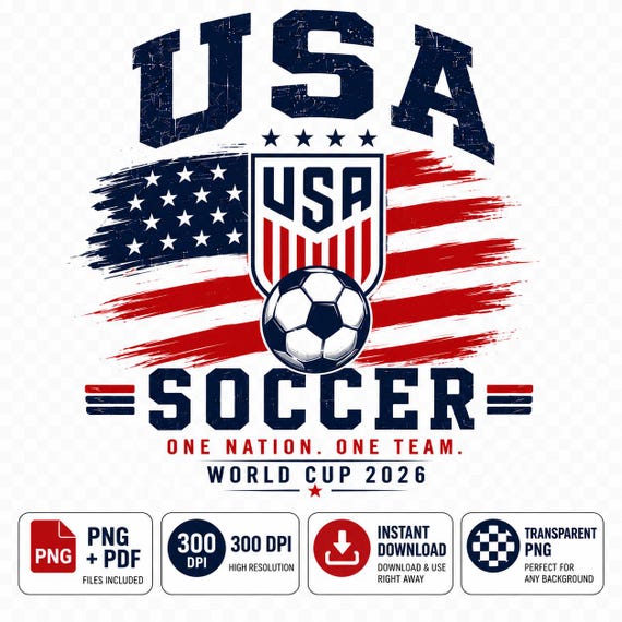 USA Soccer PNG, World Cup 2026 Fan Design, Sublimation DTF Transfer (Instant Download)