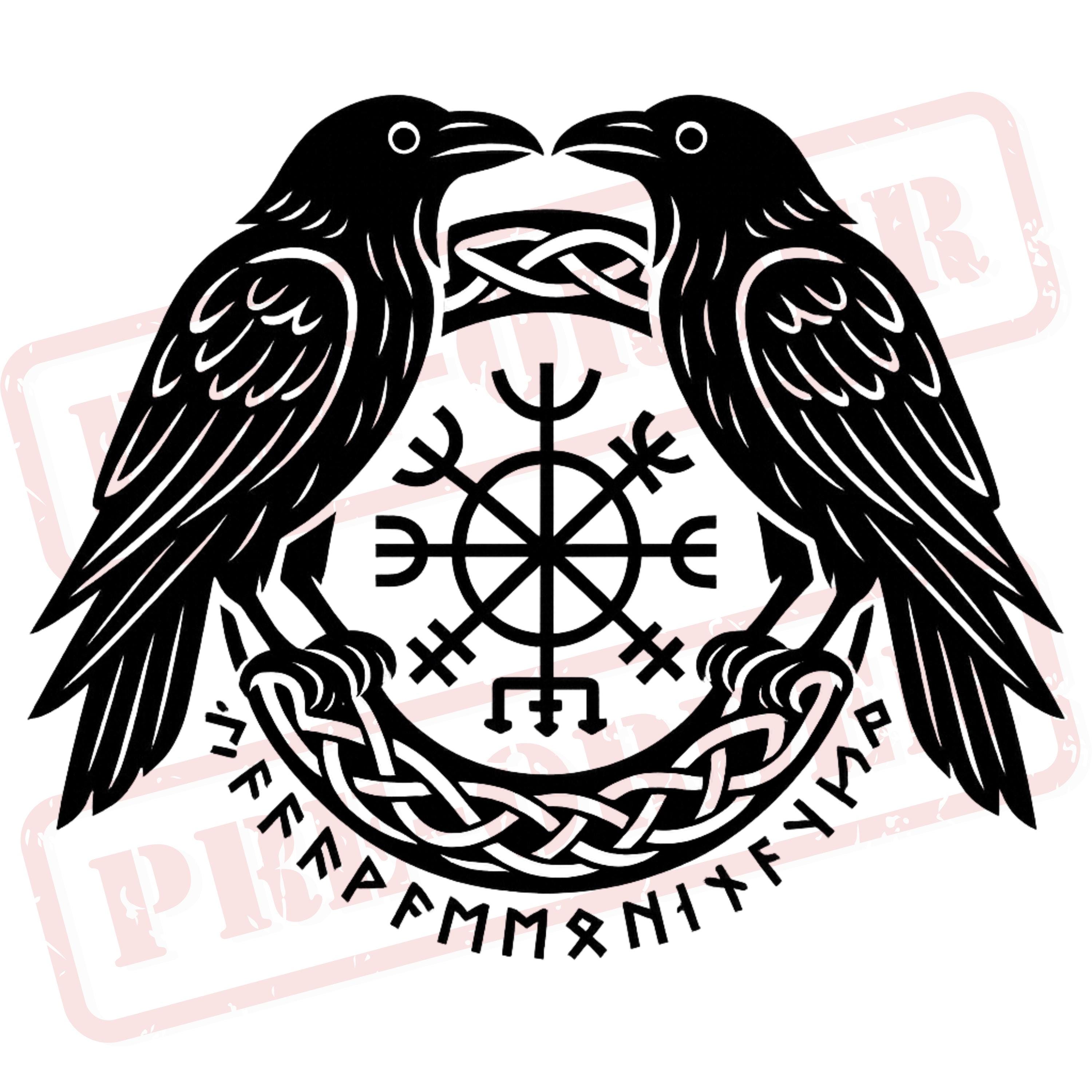 Viking Raven DTF Transfer: Huginn Muninn Knotwork, Vegvisir Compass ...