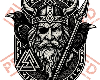 Viking Odin & Ravens Clipart: Norse God SVG PNG for Cricut