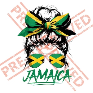 Jamaica Girl Messy Bun PNG SVG: Jamaican Flag Sunglasses Design (Digital Download