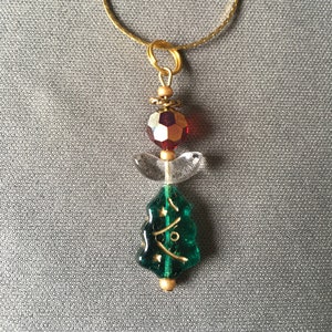 Christmas tree angel necklace with chain and silk pouch