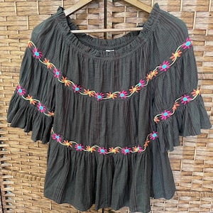 100% cotton brown restored cotton boho top