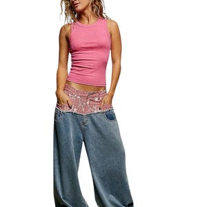 Boho Patchwork Jeans Women | Wide Leg Baggy Denim Pants | Y2K Low Rise Pants | Artistic Bohemian Trousers | Festival Outfit