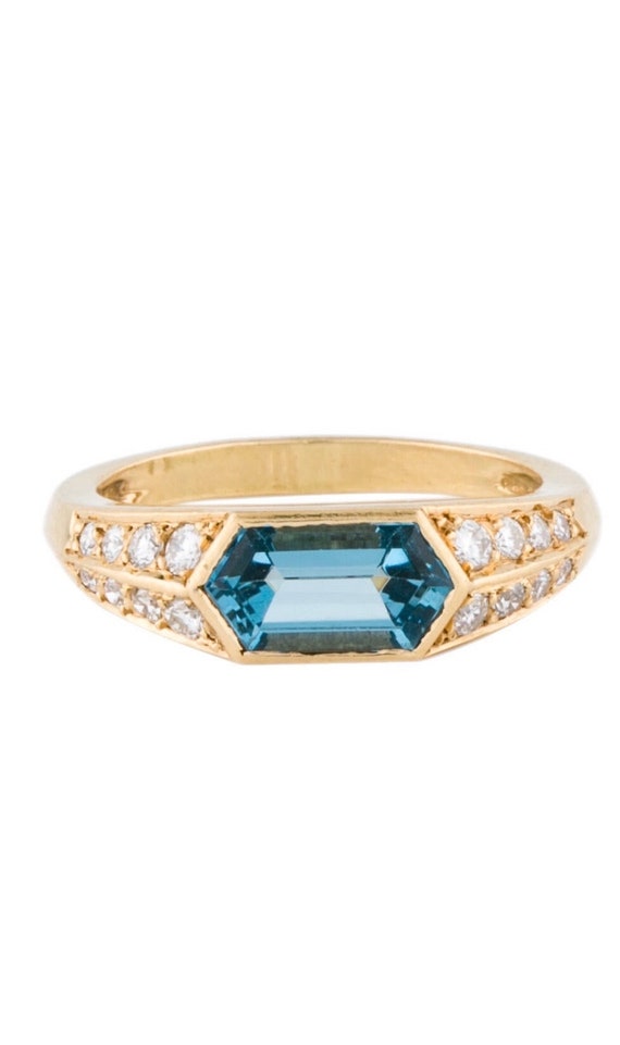 Vintage Gay Frères 18K Aquamarine Diamond Ring - image 2