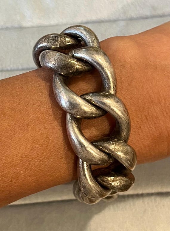 Antique Silver Plate Curb Link Bracelet - Etsy