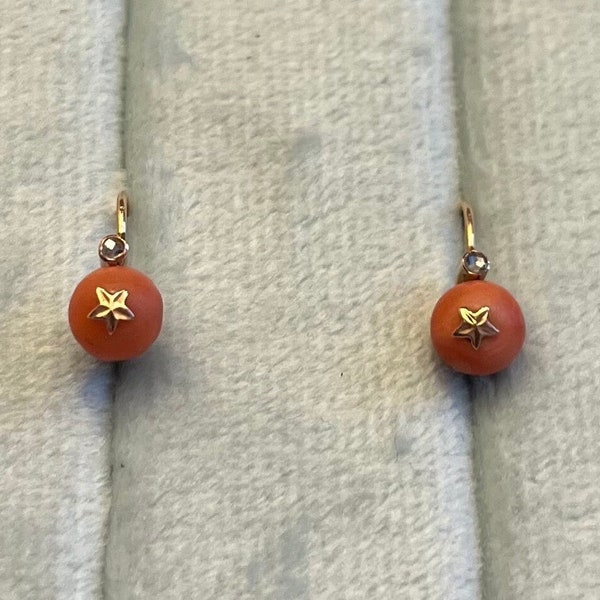 Antique French Coral 18K Gold Earrings
