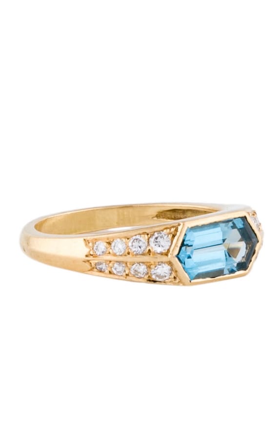 Vintage Gay Frères 18K Aquamarine Diamond Ring - image 1