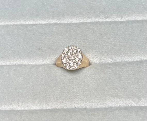 Vintage Diamond and 14K Gold Pinky Signet Ring - image 3