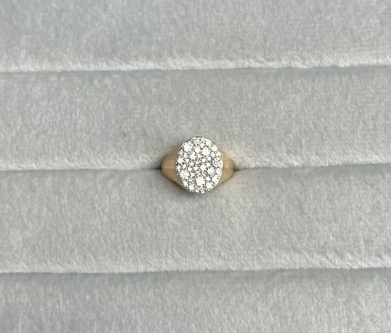 Vintage Diamond and 14K Gold Pinky Signet Ring - image 2