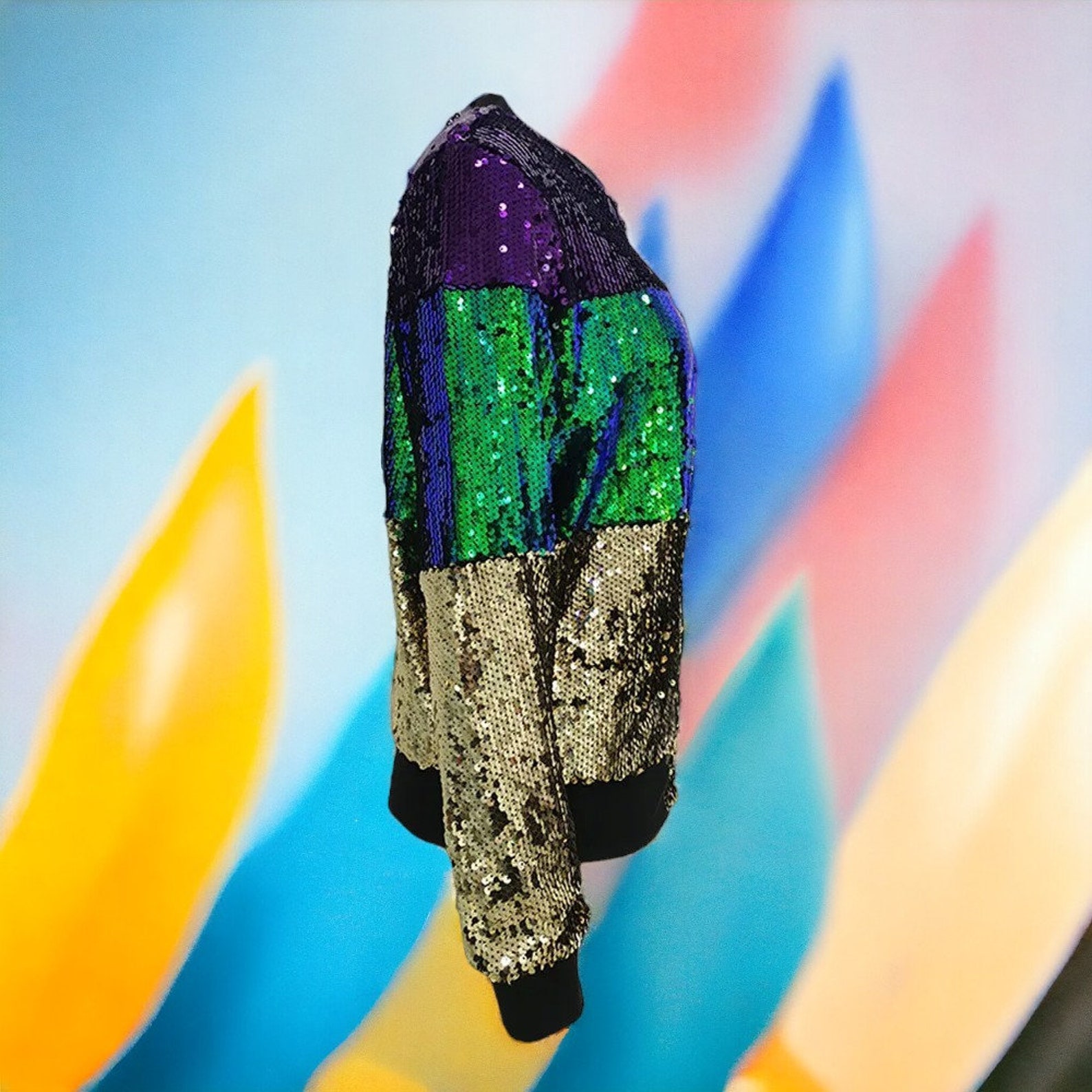 mardi gras sequin bomber jacket