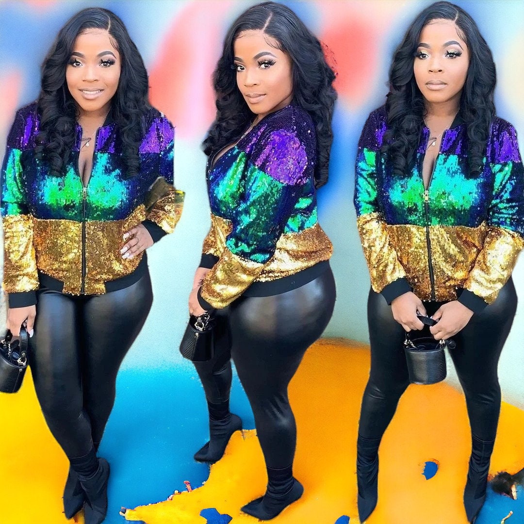 mardi gras sequin bomber jacket