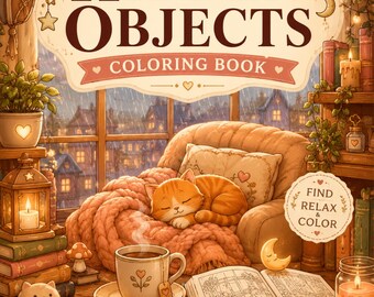 Cozy Hidden Objects Coloring Book – Printable Adult Stress Relief Activity (PDF Download)