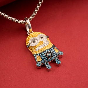 Handmade 3D Minion Cartoon, Multi-Color Round-Cut Diamond, Pendant for Men & Women, Pendant For Kids, Birthday Gift 925 Pure Sterling Silver