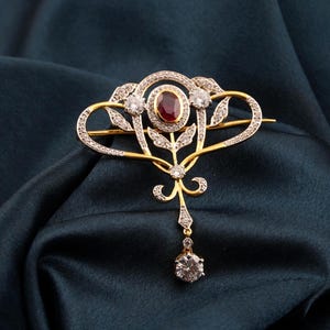 Moissanite Wedding Pretty Brooch Pin, Round/Oval Shape Diamond Engagement Brooch, 14k Gold Plated Handmade Brooch For Women&#39;s, Gift For Her