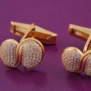 Moissanite Cufflinks, Round Cluster Diamond Cufflinks, Formal Wear Suits Cufflinks, 14k Gold Plated Cufflinks, Mens Suits Unisex Cufflinks.