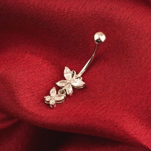 Butterfly Gold Belly Button Ring, 14k Solid Gold Diamond Belly Ring, Navel Piercing Jewelry, Dainty Belly Bar For Girls, Women Body Jewelry