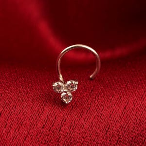 Three Diamond Women Nose Ring, 14k Solid White Gold Nose Ring, Handmade Dainty Nose Ring For Girls, Daily Outfit Nose Ring, Fancy Nose ring