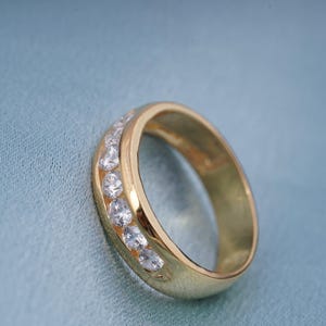 Moissanite Ring, Minimalist Round Diamond Gold Band Ring, 14k Yellow Gold Plated Handmade Ring For womens, Personalized Ring, Gift For Her.