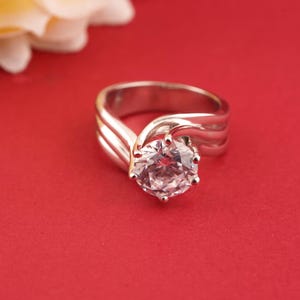 Moissanite Silver Ring, Solitaire Round Diamond Ring, 925 Sterling silver Ring For Women, 14k White Gold Plated Ring, Handmade Ring for Her